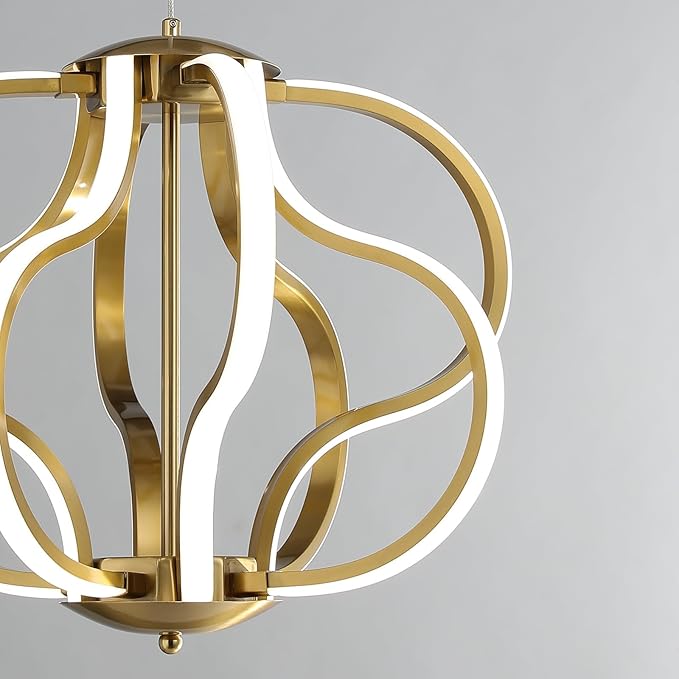 Modern Gold LED Chandelier with Remote Control, Dimmable LED Chandelier with 3 Color Temperature,8 Lights Hanging Pendant Lights for Dining Room Foyer Entryway Kitchen Living Room