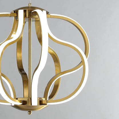 Modern Gold LED Chandelier with Remote Control, Dimmable LED Chandelier with 3 Color Temperature,8 Lights Hanging Pendant Lights for Dining Room Foyer Entryway Kitchen Living Room