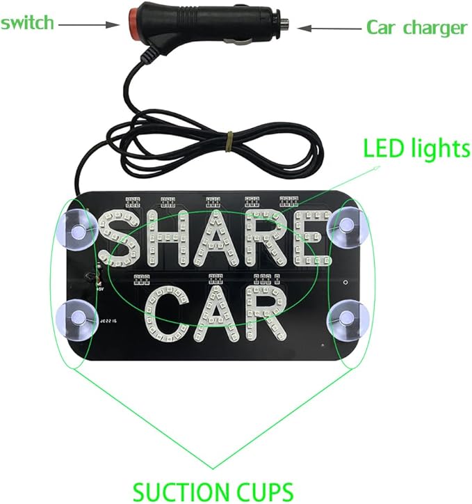 LED Car Sign Decor, Decal Stickers With Suction Cups, Flashing Hook on Window, Light With Cigarette Lighter Power Interface - Red