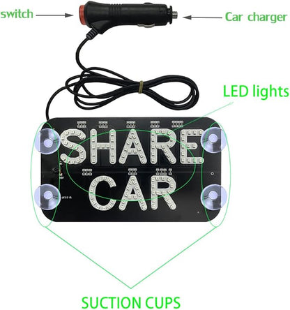 LED Car Sign Decor, Decal Stickers With Suction Cups, Flashing Hook on Window, Light With Cigarette Lighter Power Interface - Red