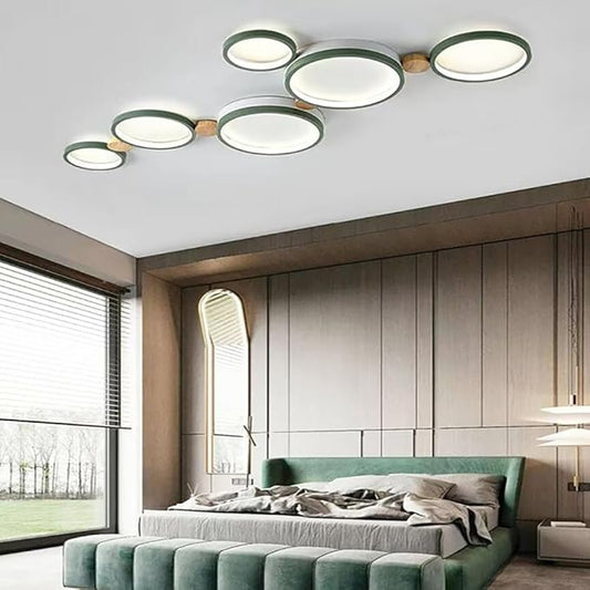 6-Lights LED Ceiling Light Fixture,42 Inch Modern Ceiling Lights Flush Mount Wooden 40W Dimmable Chandelier for Living Room Bedroom Kitchen,3000K/4000K/6000K Temperatures Selectable Green