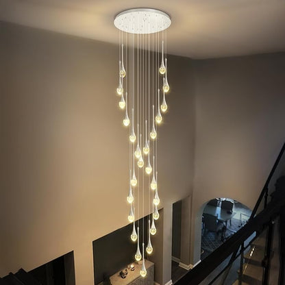 ykolupty Modern Crystal Chandelier 25-Lights Raindrop Chandeliers LED Dimmable High Ceiling Pendant Light Silver Large Chadnelier for Foyer Entrance Living Room