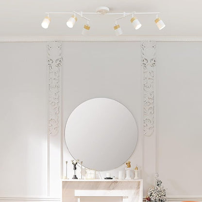 Globe Electric 64000055 42" 6-Light Track Lighting, Double Center Swivel Bar, Matte White, Wood Toned Accents, Ceiling Light, Pivot Shades, 6 Bulb, Kitchen Lights, GU10 Sockets