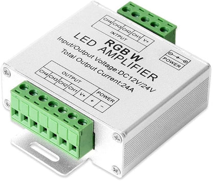 BTF-LIGHTING Single Color CCT RGB RGBW 4 Channel Signal Amplifier Controller Work with 2PIN 3PIN 4PIN 5PIN DC12V/DC24V Max 24A 5050SMD LED Strip Suitable for Long Distance Light Projects