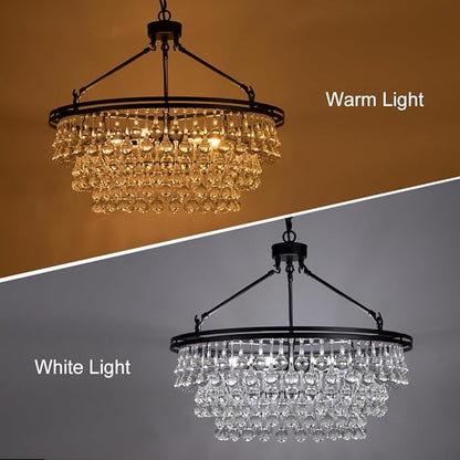 TOCHIC Black Crystal Chandelier 24 inch, Modern Farmhouse Light Fixtures Ceiling Hanging Crystal Pendant Lighting for Bedroom, Dining Room, Kitchen Island Light, Living Room Chandelier, 3 Tiers