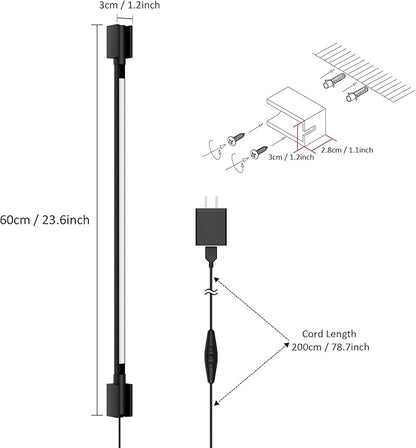 Aipsun 23.6inch Plug in Wall Sconces Black Wall Light with Remote Modern LED 3 Color Temperatures Sconces Wall Lighting for Living Room Bedroom Hallway