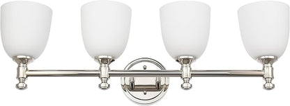 Bathroom Vanity Light, 4-Light Bathroom Light Fixtures Over Mirror, Traditional Vanity Lights for Living Room, Milk White Bell Glass Shades, Standard E26 Base, Polished Nickel