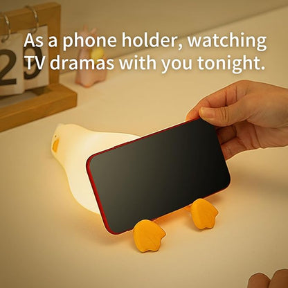 HAPPYBAG Cute Lying Flat Duck Night Light,Voice Control Fun Duck Lamp,LED Squishy Duck Light Soft Silicone Dimmable Nursery Nightlight Rechargeable Bedside Touch Lamp Baby Kids Room Decor
