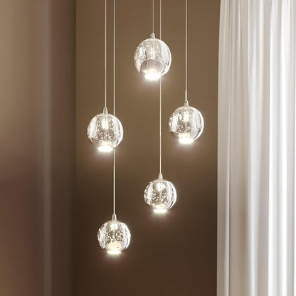 5-Light Modern Chrome Glass Globe Chandelier, Hanging Cluster Pendant Light Kitchen Island & Foyer Chandelier, Warm White 3000K, Chrome Pendant Lights Cluster, Ø 11.03 in