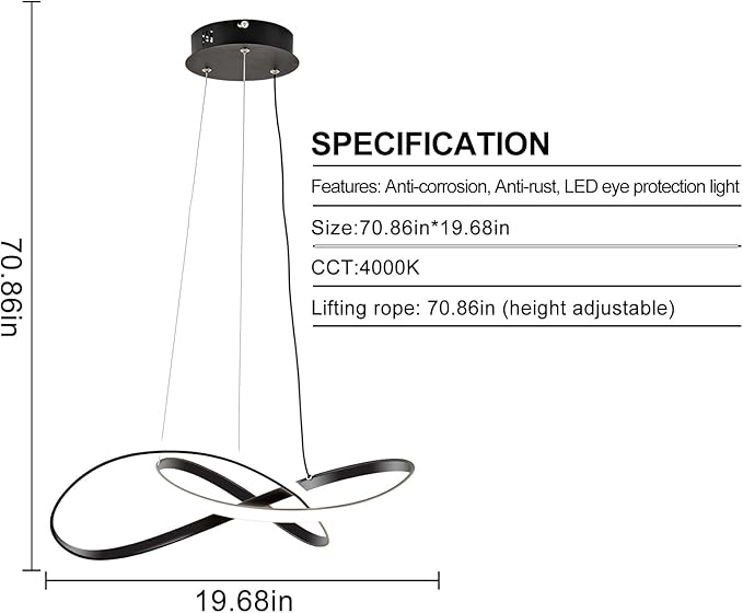 Modern LED Pendant Light Fixture，Black Contemporary Ceiling Hanging Fixture with Irregular Ring Lights for Dining Living Room Bedroom Kitchen Island Cafe（4000K，Neutral Light ）