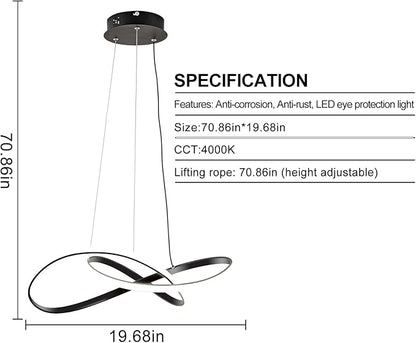 Modern LED Pendant Light Fixture，Black Contemporary Ceiling Hanging Fixture with Irregular Ring Lights for Dining Living Room Bedroom Kitchen Island Cafe（4000K，Neutral Light ）