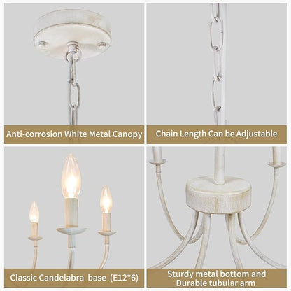 French Country Chandelier, 6-Light Antique White Farmhouse Chandelier for Dining Room Lighting Fixtures Hanging, Candle Hanging Pendant Lights for Kitchen Living Room Bedroom Foyer