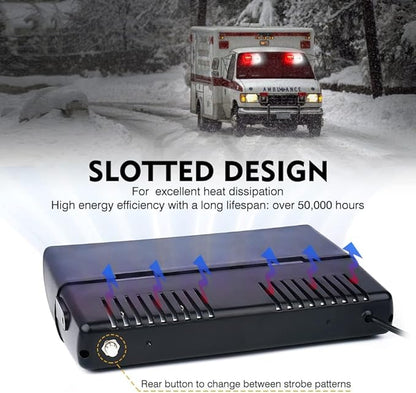 Xprite 2×11 inch High Intensity White Red 32 LED Emergency Strobe Dash Lights, Interior Windshield Flashing Volunteer Firefighter Light w/Suction Cups for Vehicles Trucks