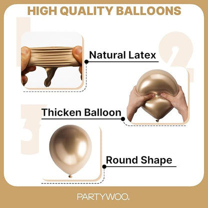 PartyWoo Metallic Gold Balloons 145pcs Different Sizes of 18 12 10 5 Inch Chrome Gold Balloon Arch Kit Garland for Birthday Graduation Baby Shower Wedding Bachelorette Party Decorations Gold-G127
