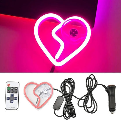 XhuangTech Car LED Signs Neon Ambient Light, Triangle or Back Window Sign Lights, Interior Atmosphere Lamp for Car Decor (Pink Heart Shaped)