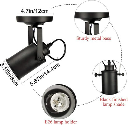 TISLYCO Black Wall Sconces Set of Two, Industrial Track Lighting Ceiling Spotlight, Matt Black Vintage Wall Mount Lights, Rotate Head Lamp for Indoor Living Bedroom Loft Cafe Bar