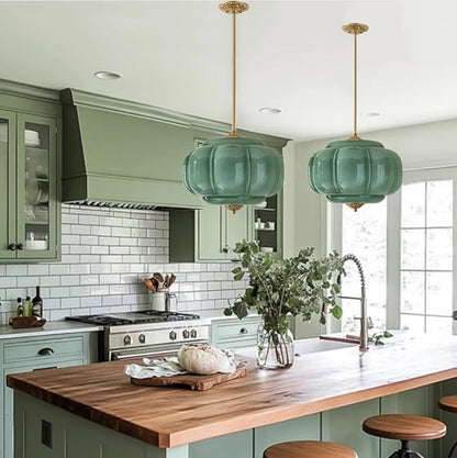 Green Milk Glass Pendant Light Vintage Schoolhouse Light Fixture Mid-Century Modern Foyer Chandelier Black Traditional Semi Flush Mount Ceiling Light for Bedroom Kitchen Dining Room