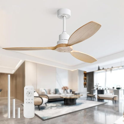 Sofucor 52 Inch Ceiling Fan no Lights, Quiet 6-Speed 3 Blades Modern Wood Ceiling Fan with Remote, for Indoor Bedroom Living Room Outdoor Patio Porch