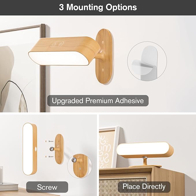 Hensam Wall Sconce, LED Battery Operated Wall Sconce for Bedroom, Rechargeable Wireless Wall Light for Picture, 5 Color Modes Stepless Dimmable Wall Lamp for Living Room, Reading