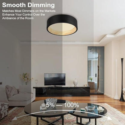 DAKASON 2Pack Black Ceiling Light Flush Mount, Modern LED Ceiling Light Fixture Dimmable with Metal Frame and Wood Painting, 12.5’’ 25W 3/4/5000K CCT Selectable for Kitchen Hallway Dining Living Room