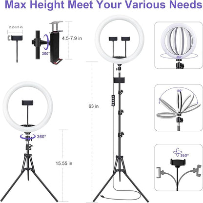 10" Selfie Ring Light with 73" Tripod Stand & 1 Phone Holder, LED Camera Ringlight with 48 RGB Colors Modes & Musical Rhythm Mode and 12 Brightness Dimmable for TikTok/Makeup/Photography/Vlog