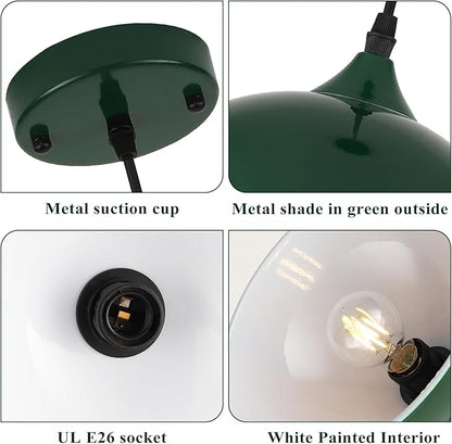 9.8 inch Green Dome Pendant Lights Kitchen Island 3 Pack, Modern Farmhouse Pendant Lights, Vintage Industrial Kitchen Pendant Lighting, Island Lights for Kitchen, Dining Room