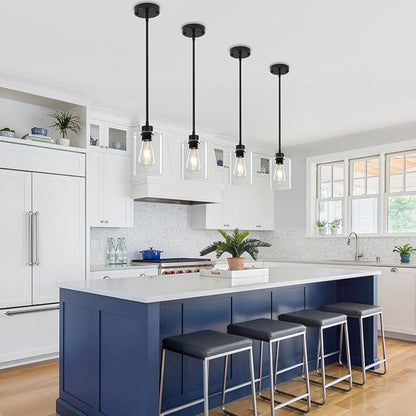 2 Pack Black Pendant Lights Kitchen Island, Modern Glass Pendant Lighting Over Island Kitchen Hanging Dining Room Light Fixtures Adjustable Pendant Lights for Bathroom Hallway Entryway Bedroom