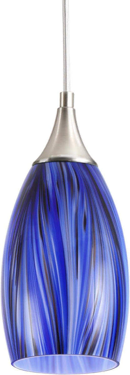GLADFRESIT Deep-Sea Blue Pendant for Kitchen Islands – Handcrafted Elegance with Adjustable Nylon Core and Ceramic Holder, Pack of 1 for Dining Room, Entryway (Bulb Excluded)