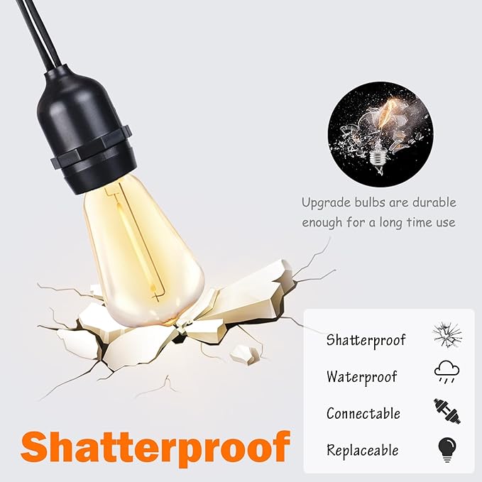 Afirst Solar Outdoor String Lights Waterproof, 12 Feet, 10 Edison Bulbs, Shatterproof Solar Patio Lights for Garden, Backyard, Porch.