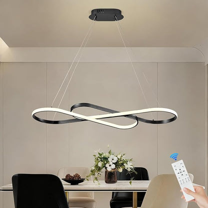 Modern LED Chandelier Black Dimmable LED Pendant Light for Dining Room Light Fixture Over Table Modern Kitchen Island Lighting High Ceiling with Remote for Living Room, 31.7 Inch
