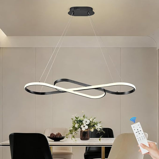 Modern LED Chandelier Black Dimmable LED Pendant Light for Dining Room Light Fixture Over Table Modern Kitchen Island Lighting High Ceiling with Remote for Living Room, 31.7 Inch