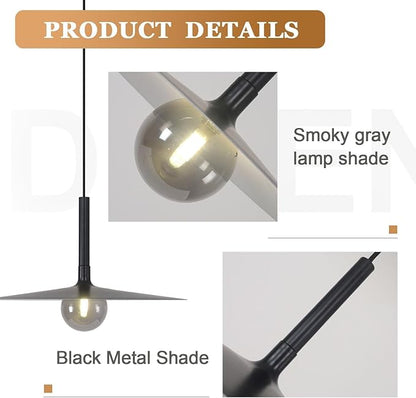 KCO Lighting Black Cone Pendant Lights Kitchen Island Large Single Farmhouse Pendant Light Rustic Dome Pendant Light Fixtures Smoked Glass Pendant Light for Bedroom Hallway