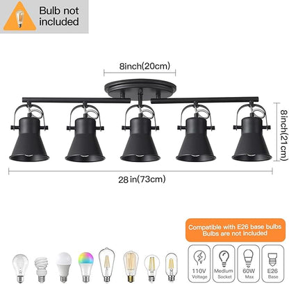 KEESFU 5-Light Track Lighting Kit,Black Semi Flush Mount Ceiling Light with 5 Rotatable Light Heads,Modern Accent Lighting for Livingroom,Bedroom,Hallway,Art Wall,Bathroom,Kitchen.(5-Light)