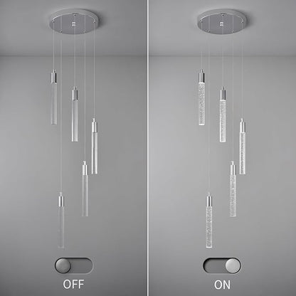Modern Light Fixture Kitchen Island Pendant Light Dimmable LED Chrome Pendant Lights Mini Crystal Pendant Lighting for Bedroom Dining Room Living Room（5-Light ）