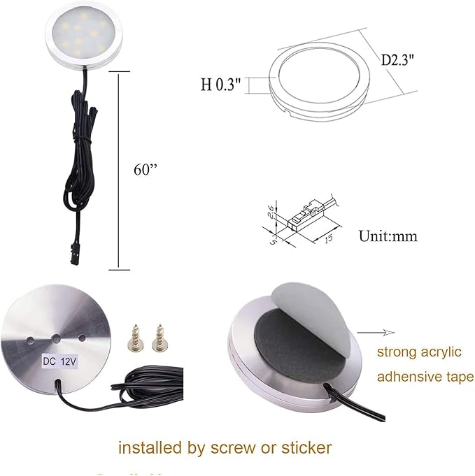 AIBOO Under Cabinet LED Puck Lights Kit with Touching Switch Dimmable for Kitchen Cupboard Closet Lighting (6 Lights,Daylight White)