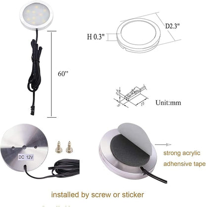 AIBOO Under Cabinet LED Puck Lights Kit with Touching Switch Dimmable for Kitchen Cupboard Closet Lighting (6 Lights,Daylight White)