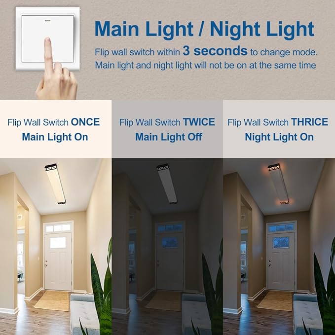 DAKASON 4FT LED Shop Lights for Garage Ceiling with Night Lighting, 48in LED Wraparound Light 75/65/55W 3/4/5000K Selectable, LED Ceiling Light Surface Mount for Office Workshop 4Pack
