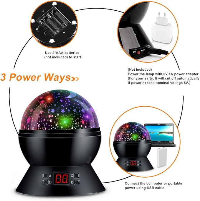 Kids Star Projector Night Light, Star Night Light Projector for Kids, Ceiling Stars Projection Lamp with Timer, 360° Rotating Night Light for Bedroom, Birthday Gift for 3 4 5 Year Old Girls Boys Black