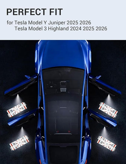 Motrobe 4PCS Puddle Lights for Tesla Model Y Juniper 2025 2026 Model 3 Highland 2024-2026 4K HD Ultra-Bright Cyber-Stripe Projection Door Lights No Error Code Never Fade Tesla Accessories