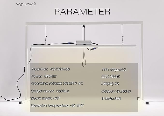 LED Grow Light Lamp Stand for Plant Vege Flower Herb Growth,Full Spectrum CRI 90+ White Light CCT 3200K,Isolated Dimming Power with On/Off Switch,Height Adjustable,100W,4FT