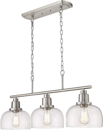 EAPUDUN 3-Light Kitchen Island Light, Farmhouse Pendant Lighting for Dining Room Pool Table Ceiling Light, Brushed Nickel Finish with Clear Glass, PDA1125-BNK