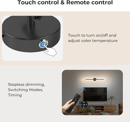 GvvooHome 28" Battery Operated Wall Sconce, 360°Rotation Wireless Rechargeable Wall Lights with Remote Control, 3000K-6500K LED Detachable Wall Lamp for Bedroom, Hallway, Background Wall, Black Gold