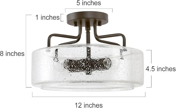 classy leaves Semi Flush Mount Ceiling Light, 4 Lights Farmhouse Flush Mount Ceiling Light Fixture with Drum Seeded Glass Shade for Hallway, Bedroom, Kitchen, Foyer and Bathroom, Oil Rubbed Bronze