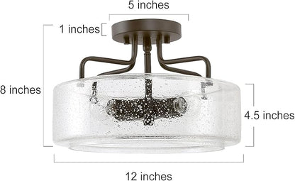 classy leaves Semi Flush Mount Ceiling Light, 4 Lights Farmhouse Flush Mount Ceiling Light Fixture with Drum Seeded Glass Shade for Hallway, Bedroom, Kitchen, Foyer and Bathroom, Oil Rubbed Bronze