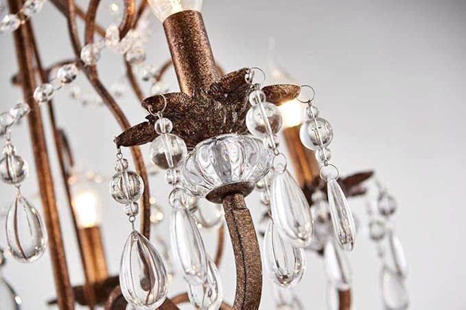 Saint Mossi 5-Lights Crystal Chandelier for Dining Room, Farmhouse Chandelier Style, K9 Crystal Pendant Light Rustic Lighting Fixture for Living Room, H24 x D23, Chain Adjustable