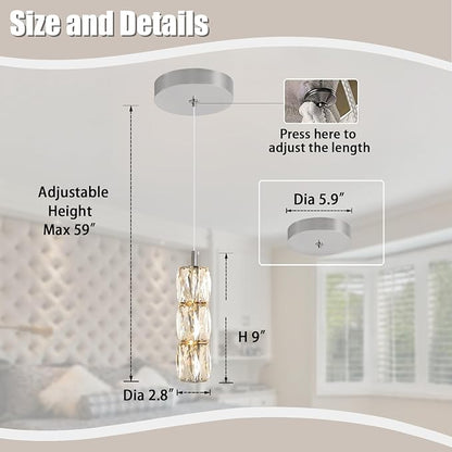 ykolupty Pendant Lights Kitchen Island Single Head Chrome Crystal Island Lights Dining Foyer Entrance Modern Chandeliers LED Dimmable 2700-6000K
