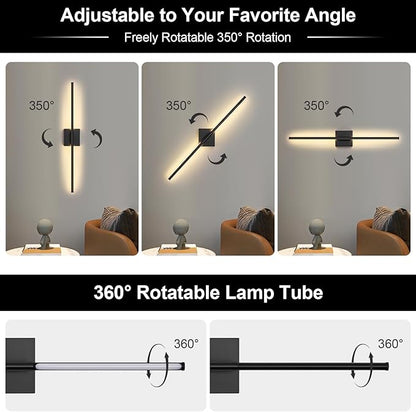 Battery Operated Wall Sconce, 5CCT Dimmable Black Wall Lights with Remote Control, Timable LED Wireless Wall Sconces, 350° Ratate for Bathroom, Living Room, Hallway 29.1 Inch 1 Pack