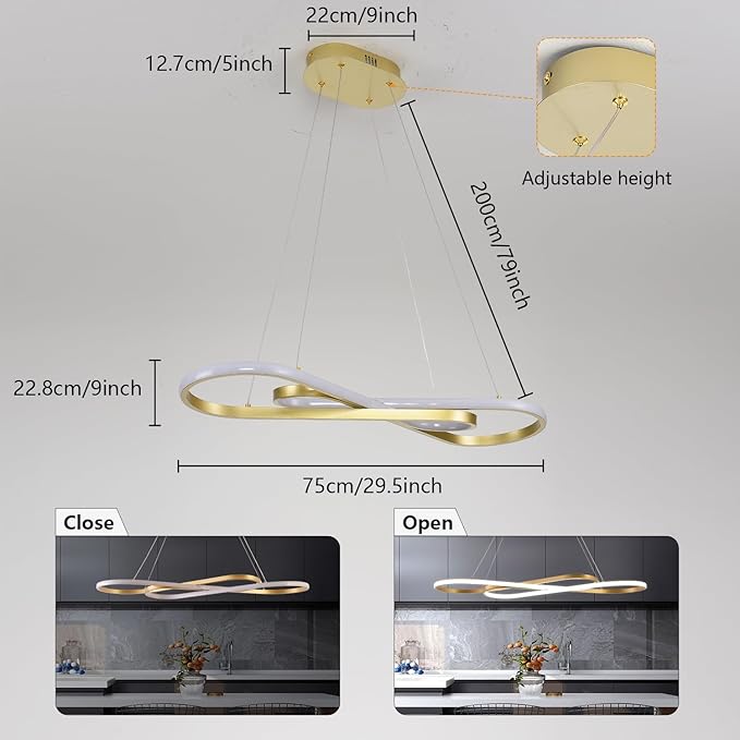Gold Modern Chandelier for Dining Room,Creative Modern Led Pendant Light for Kitchen Island