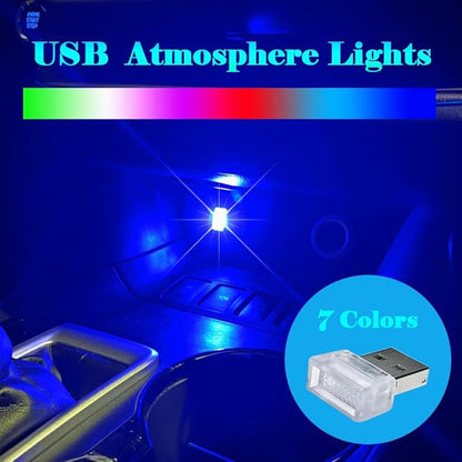 2Pcs USB LED Atmosphere Lights Mini Car Interior Accessories Ambient Lamp Universal, Mini USB LED Decoration Night Light for All Car Interiors (Multicolor)