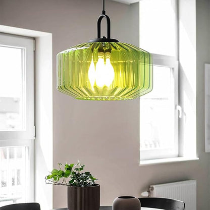 Glass Pendant Light fixtures Kitchen Island Modern Black Pendant Lights with Hand Blown Glass Shade 1-Light Adjustable Cord Ceiling Hanging Lighting for Dining Room Above Table Sink